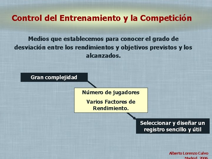 Control del Entrenamiento y la Competición Medios que establecemos para conocer el grado de