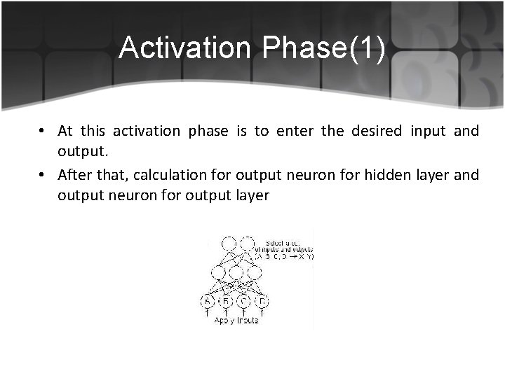 Activation Phase(1) • At this activation phase is to enter the desired input and
