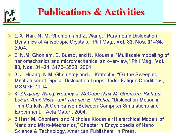 Publications & Activities Ø 1. X. Han, N. M. Ghoniem and Z. Wang, “Parametric