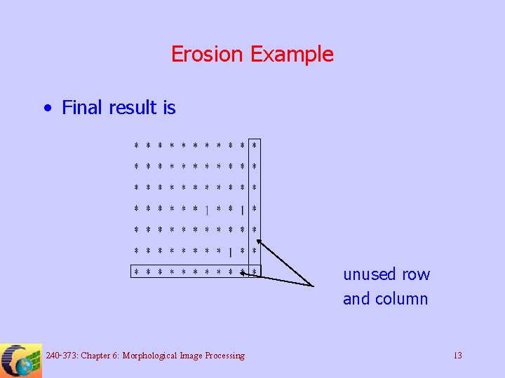 Erosion Example • Final result is unused row and column 240 -373: Chapter 6: