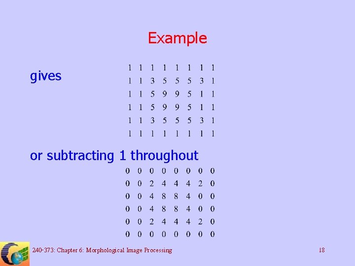 Example gives or subtracting 1 throughout 240 -373: Chapter 6: Morphological Image Processing 18