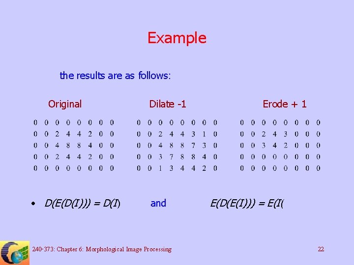 Example the results are as follows: Original • D(E(D(I))) = D(I) Dilate -1 and