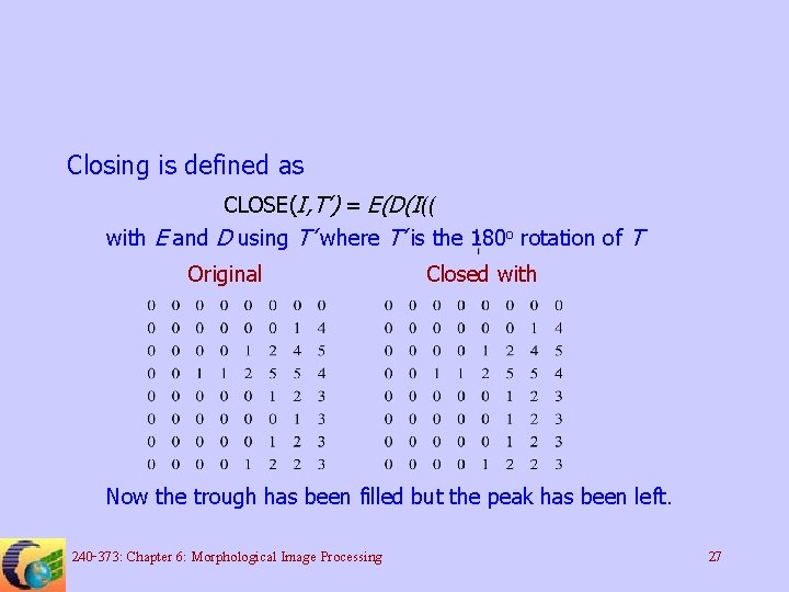 Closing is defined as CLOSE(I, T’) = E(D(I(( with E and D using T’