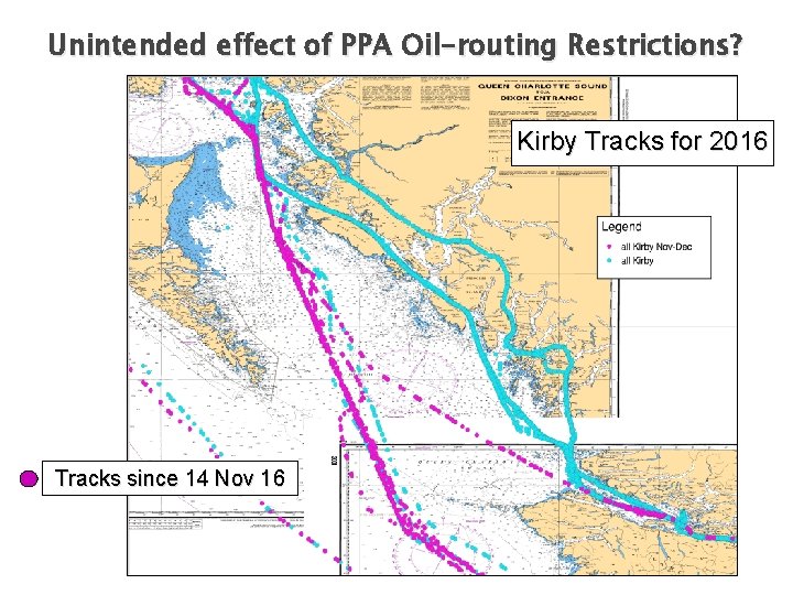 Unintended effect of PPA Oil-routing Restrictions? Kirby Tracks for 2016 Tracks since 14 Nov