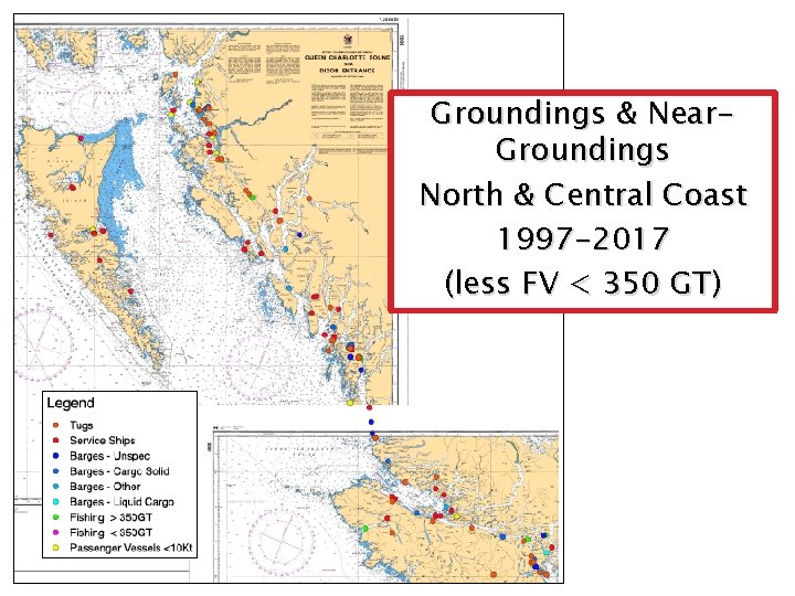 Groundings & Near. Groundings North & Central Coast 1997 -2017 (less FV < 350