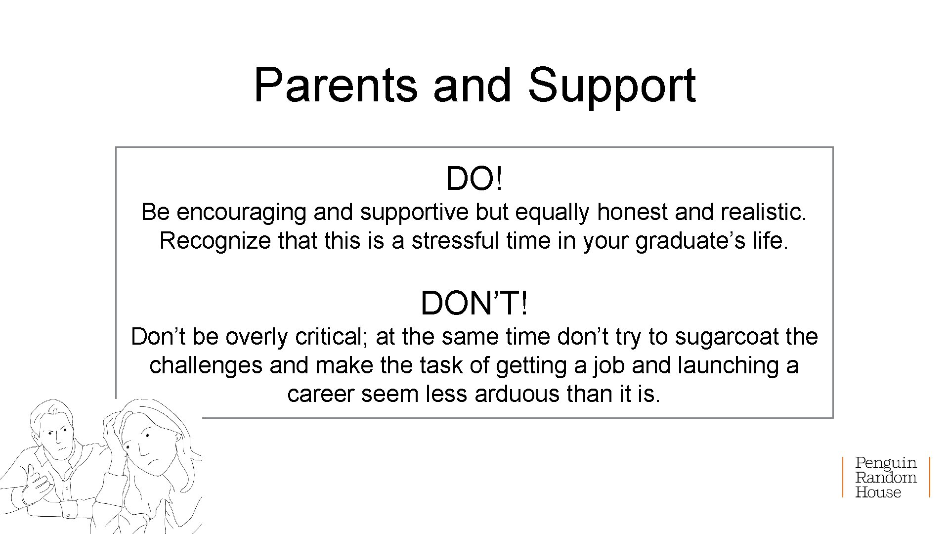 Parents and Support DO! Be encouraging and supportive but equally honest and realistic. Recognize