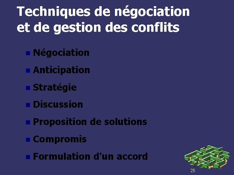 Techniques de négociation et de gestion des conflits Négociation Anticipation Stratégie Discussion Proposition de