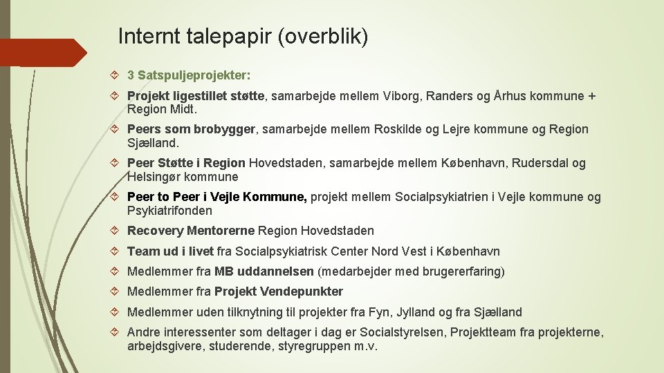 Internt talepapir (overblik) 3 Satspuljeprojekter: Projekt ligestillet støtte, samarbejde mellem Viborg, Randers og Århus