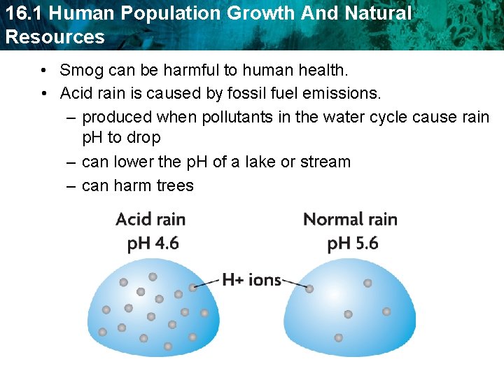 16. 1 Human Population Growth And Natural Resources • Smog can be harmful to