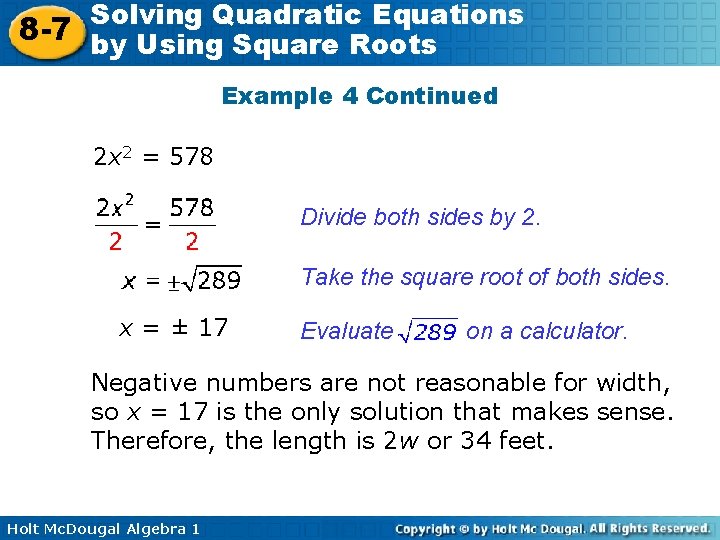 Solving Quadratic Equations 8 7 by Using Square