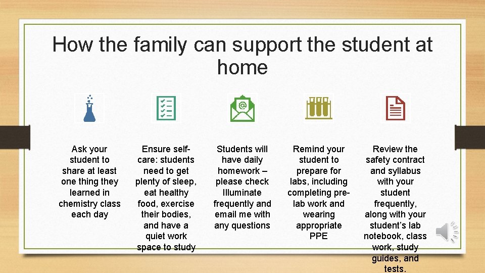 How the family can support the student at home Ask your student to share