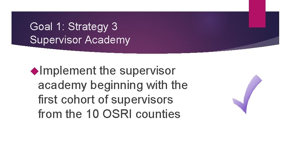 Goal 1: Strategy 3 Supervisor Academy Implement the supervisor academy beginning with the first