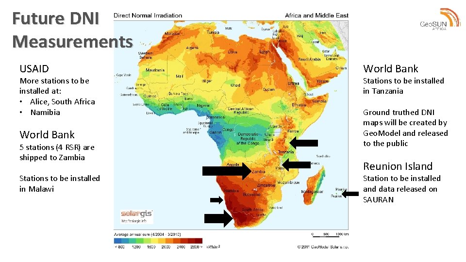 Future DNI Measurements USAID More stations to be installed at: • Alice, South Africa