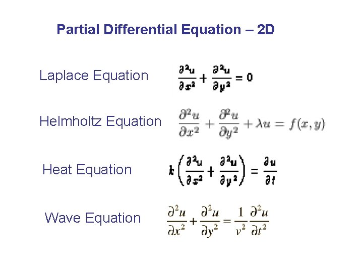 Partial Differential Equation – 2 D Laplace Equation Helmholtz Equation Heat Equation Wave Equation