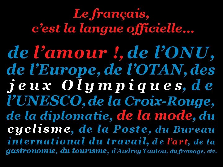 Le français, c’est la langue officielle… de l’amour !, de l’ONU, de l’Europe, de