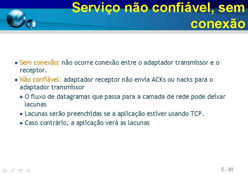 Serviço não confiável, sem conexão Sem conexão: não ocorre conexão entre o adaptador transmissor