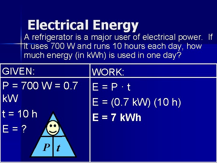 Electrical Energy A refrigerator is a major user of electrical power. If it uses