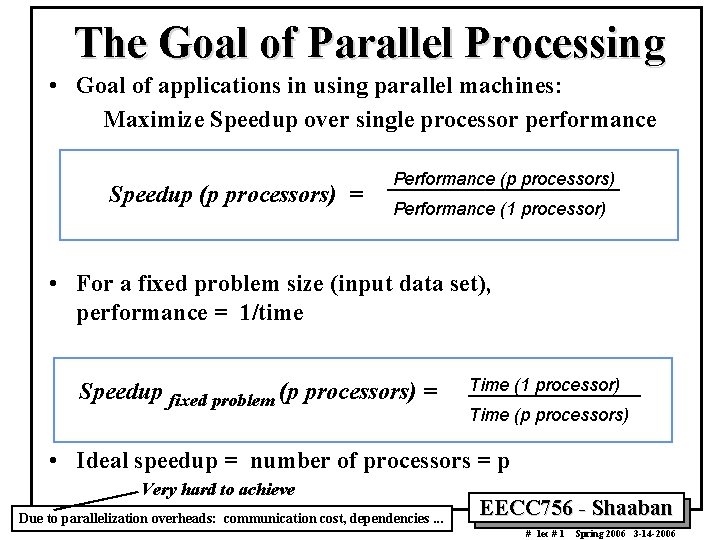 The Goal of Parallel Processing • Goal of applications in using parallel machines: Maximize