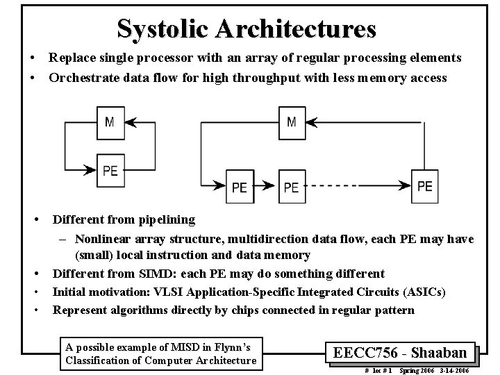 Systolic Architectures • Replace single processor with an array of regular processing elements •