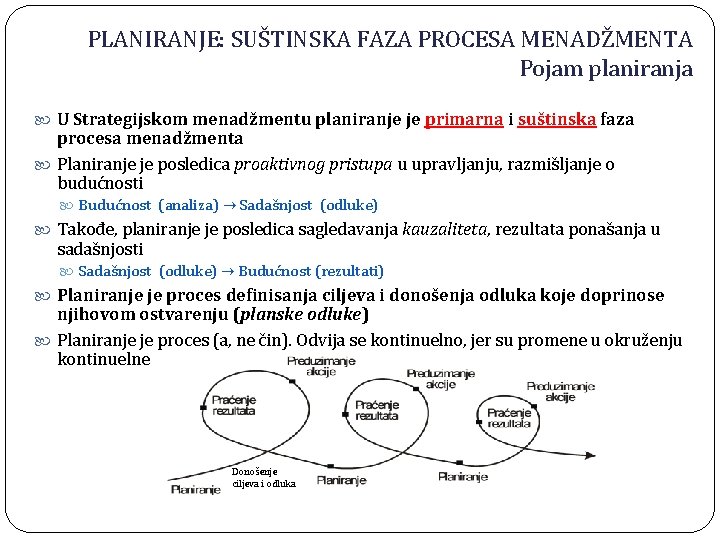 PLANIRANJE: SUŠTINSKA FAZA PROCESA MENADŽMENTA Pojam planiranja U Strategijskom menadžmentu planiranje je primarna i