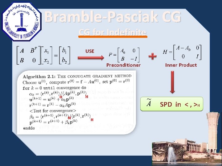 Bramble-Pasciak CG CG for Indefinite USE Preconditioner Inner Product H H SPD in <