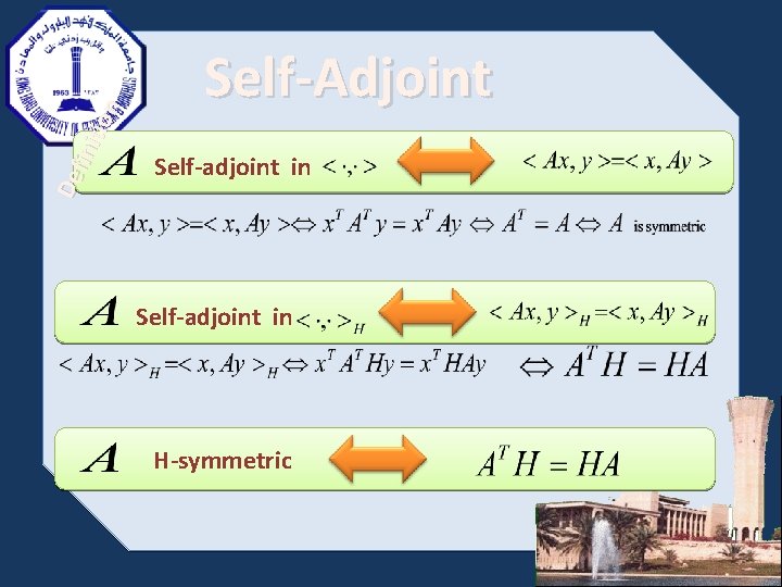 De fin itio n Self-Adjoint Self-adjoint in H-symmetric 