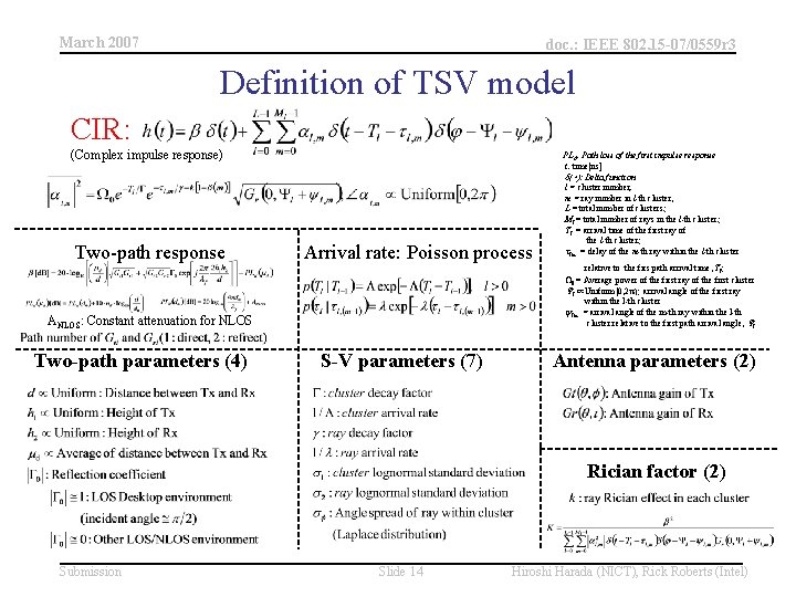 March 2007 doc. : IEEE 802. 15 -07/0559 r 3 Definition of TSV model