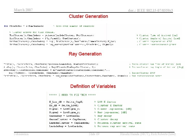 March 2007 doc. : IEEE 802. 15 -07/0559 r 3 Cluster Generation Ray Generation