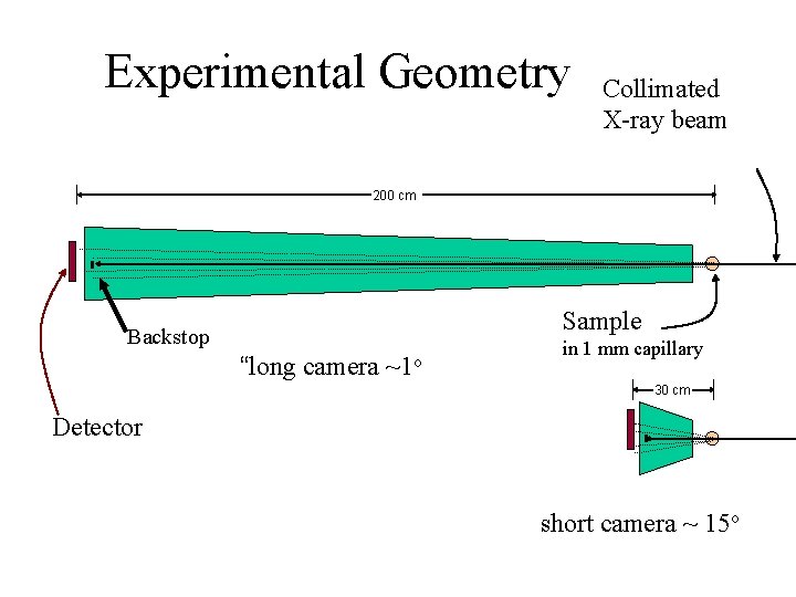 Experimental Geometry Collimated X-ray beam 200 cm Sample Backstop “long camera ~1 o in
