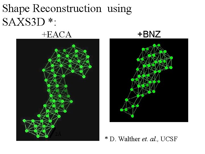 Shape Reconstruction using SAXS 3 D *: +EACA +BNZ 2Å 2Å * D. Walther