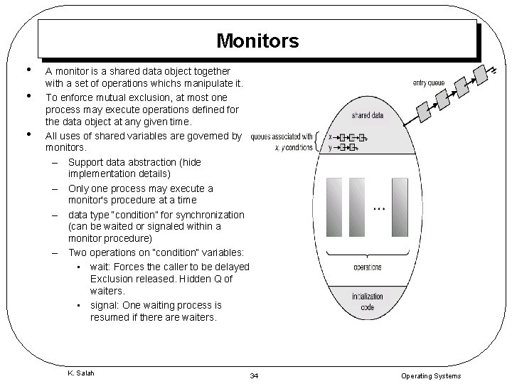 Monitors • • • A monitor is a shared data object together with a