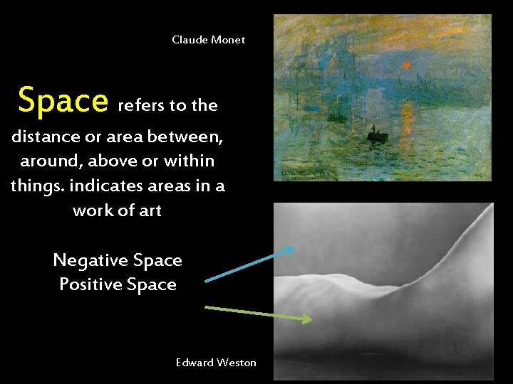 Claude Monet Space refers to the distance or area between, around, above or withings.