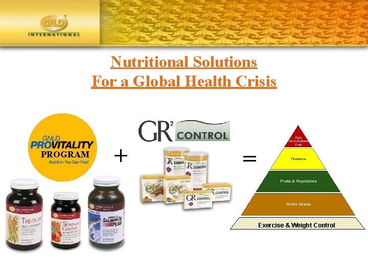 Nutritional Solutions For a Global Health Crisis PROGRAM + = Exercise & Weight Control