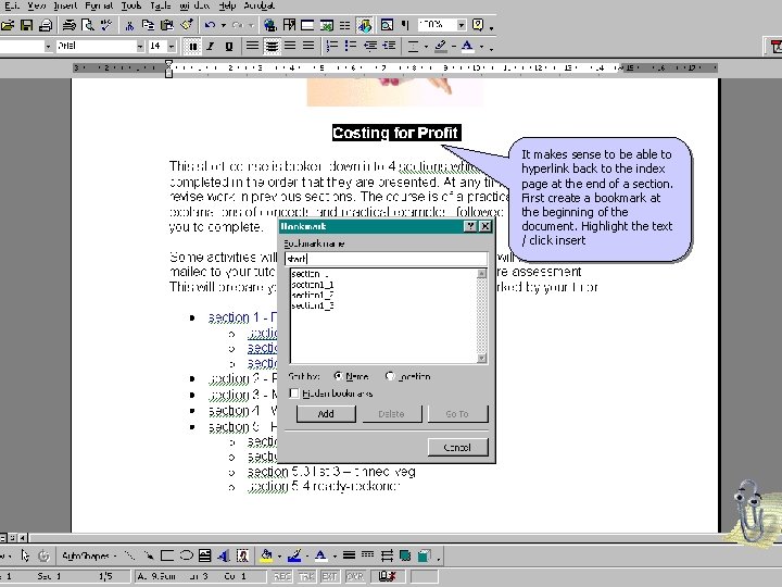 It makes sense to be able to hyperlink back to the index page at
