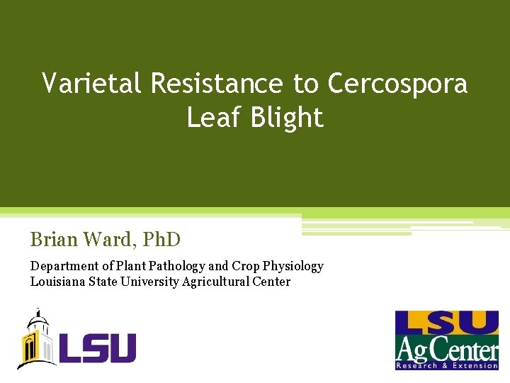 Varietal Resistance to Cercospora Leaf Blight Brian Ward, Ph. D Department of Plant Pathology