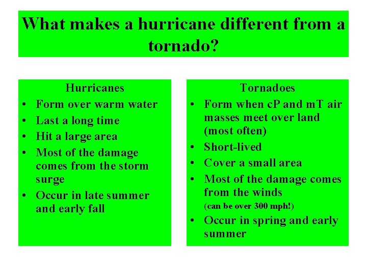What makes a hurricane different from a tornado? • • • Hurricanes Form over