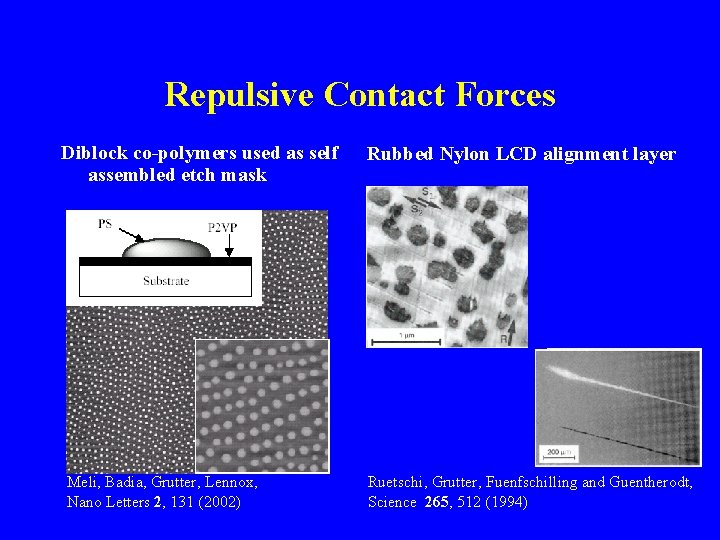 Repulsive Contact Forces Diblock co-polymers used as self assembled etch mask Meli, Badia, Grutter,