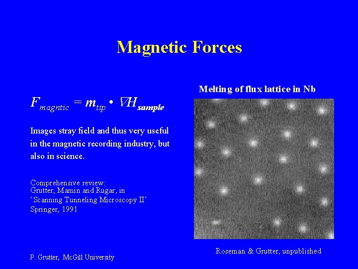 Magnetic Forces Fmagntic = mtip • Hsample Melting of flux lattice in Nb Images