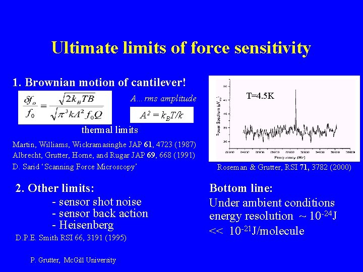 Ultimate limits of force sensitivity 1. Brownian motion of cantilever! A…rms amplitude T=4. 5