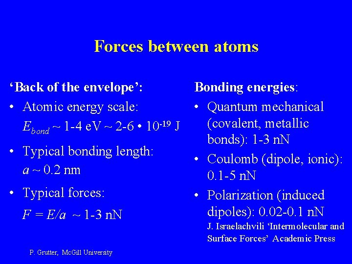 Forces between atoms ‘Back of the envelope’: • Atomic energy scale: Ebond ~ 1