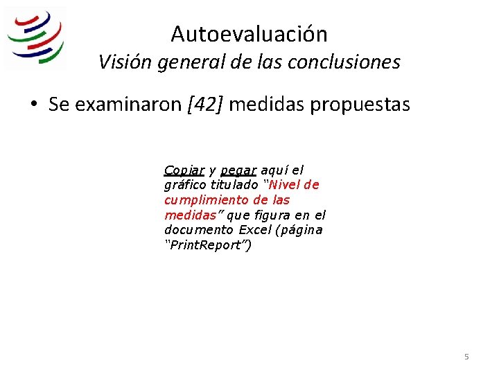 Autoevaluación Visión general de las conclusiones • Se examinaron [42] medidas propuestas Copiar y