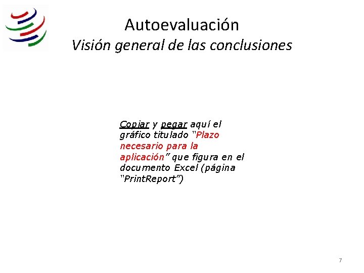 Autoevaluación Visión general de las conclusiones Copiar y pegar aquí el gráfico titulado “Plazo