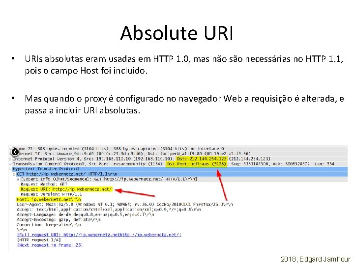 Absolute URI • URIs absolutas eram usadas em HTTP 1. 0, mas não são