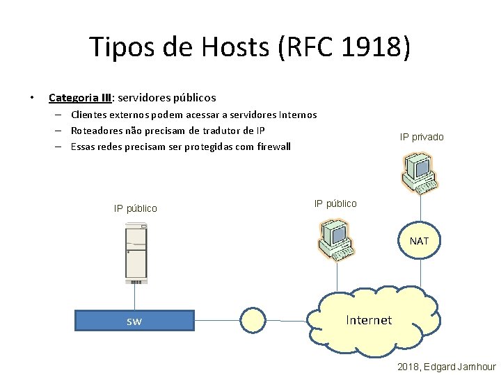 Tipos de Hosts (RFC 1918) • Categoria III: servidores públicos – Clientes externos podem