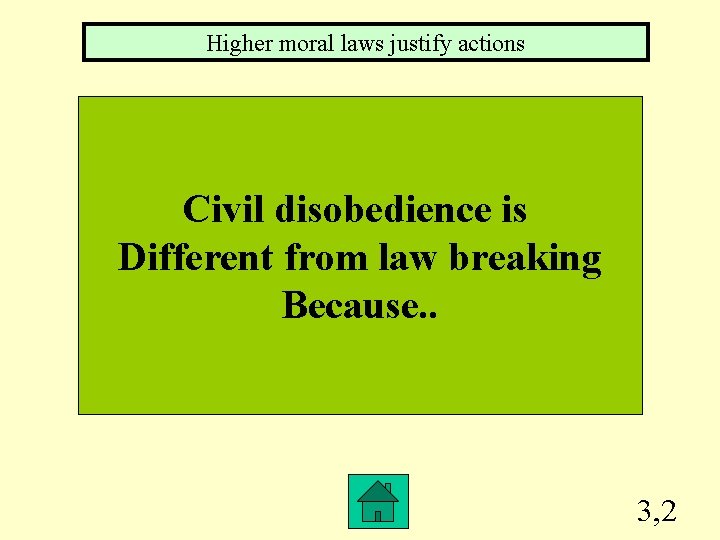 Higher moral laws justify actions Civil disobedience is Different from law breaking Because. .