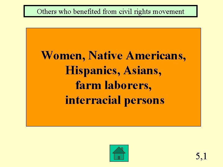 Others who benefited from civil rights movement Women, Native Americans, Hispanics, Asians, farm laborers,
