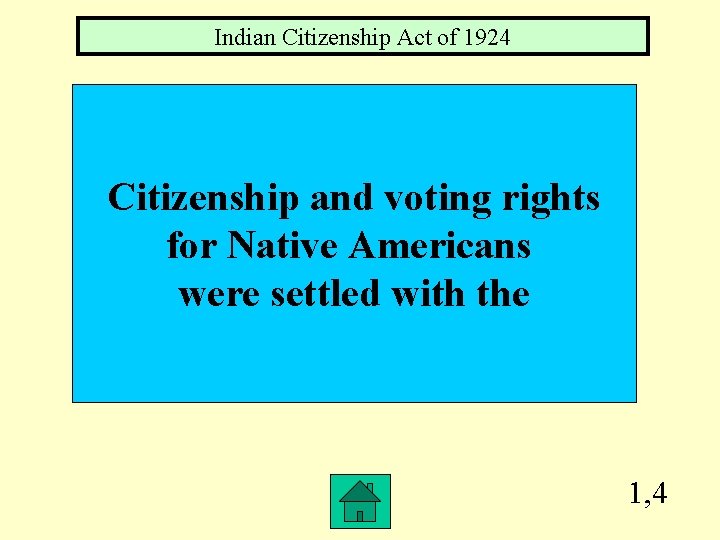 Indian Citizenship Act of 1924 Citizenship and voting rights for Native Americans were settled