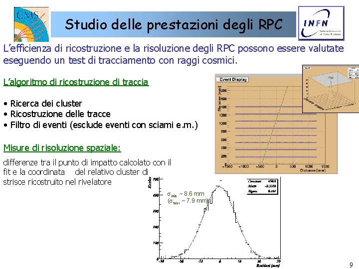 Studio delle prestazioni degli RPC L’efficienza di ricostruzione e la risoluzione degli RPC possono