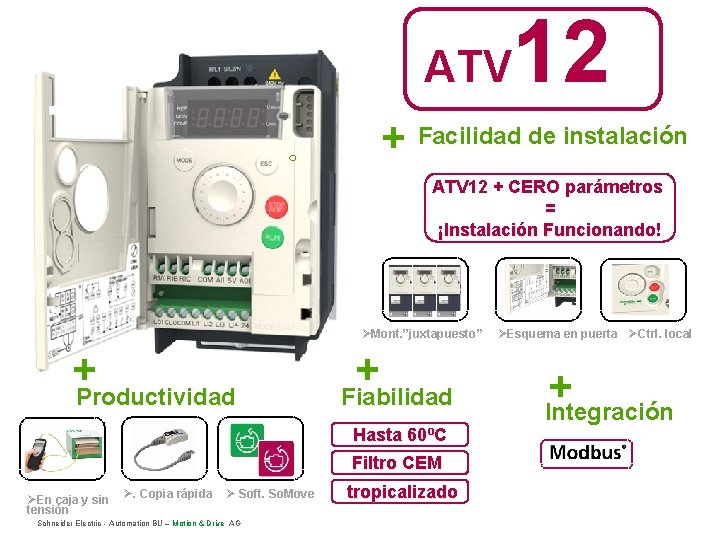 ATV 12 + Facilidad de instalación ATV 12 + CERO parámetros = ¡Instalación Funcionando!