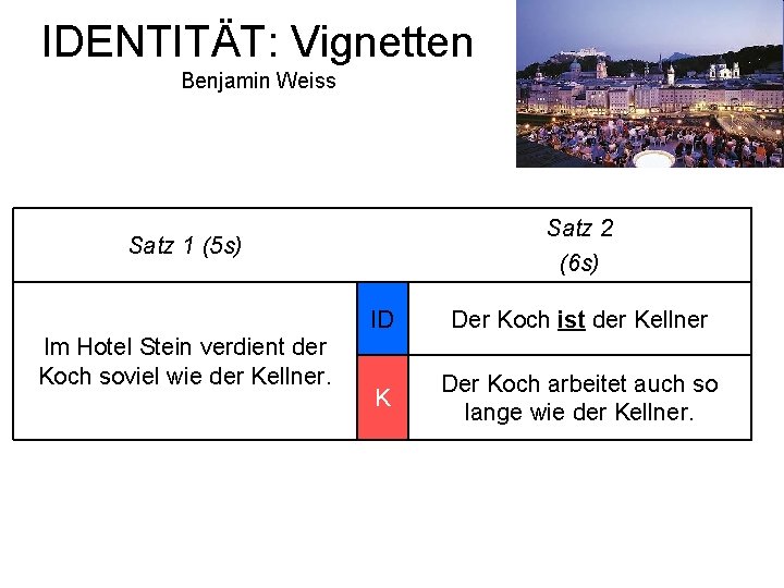 IDENTITÄT: Vignetten Benjamin Weiss Satz 2 (6 s) Satz 1 (5 s) Im Hotel